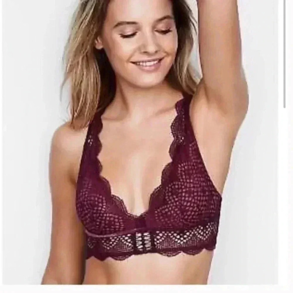VICTORIA SECRET BURGUNDY LACE BRALETTE SMALL - Picture 1 of 6